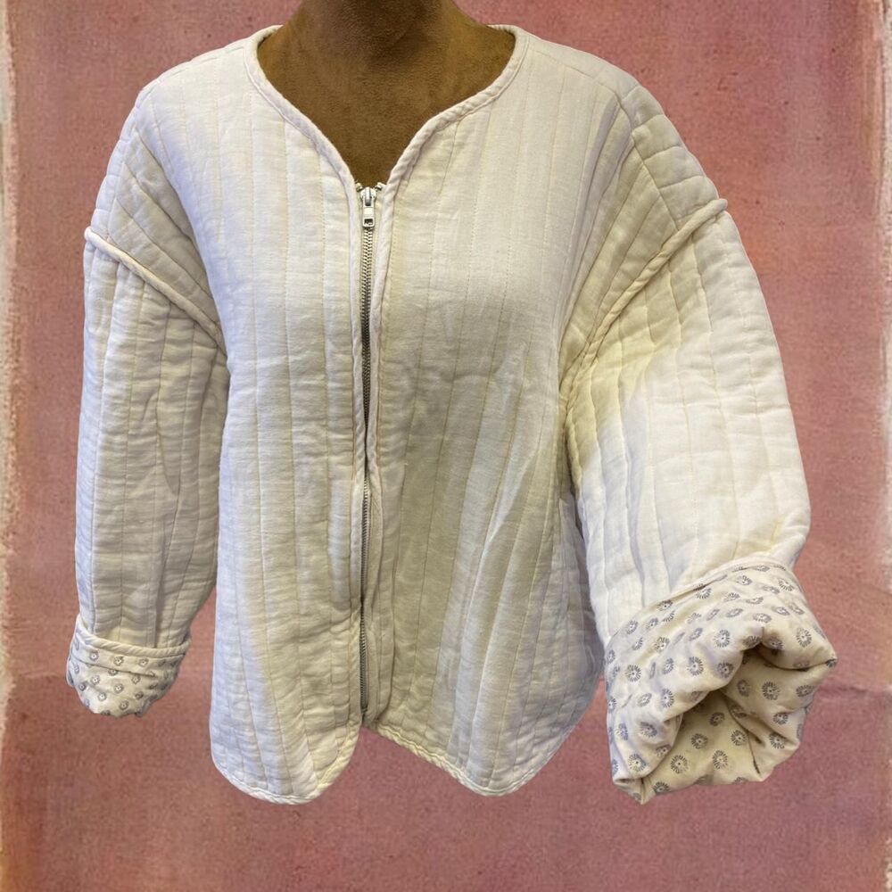 Bohemian Cottagecore Feminine Fairy Neutral Quilted Jacket Coat Old Navy